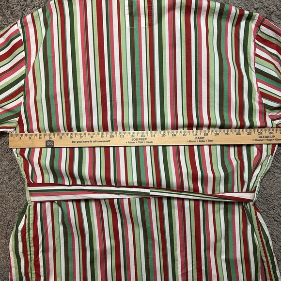 Printfresh Womens Red Green Striped Cotton Poplin Short Robe Loungewear S/M - Picture 4 of 5